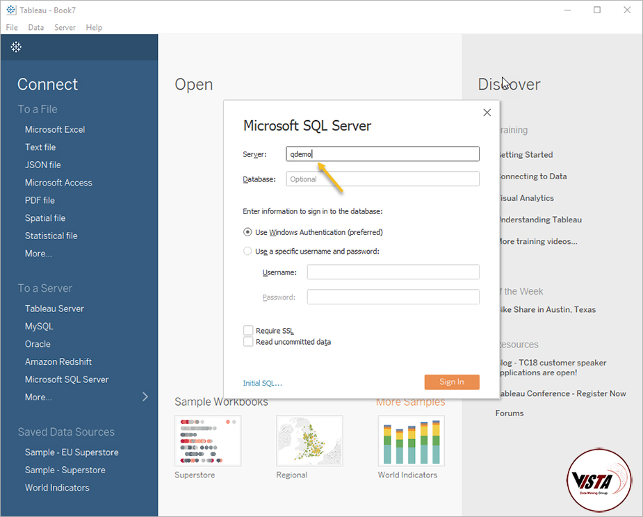 از طریق Tableau به Microsoft SQL Server متصل شوید - داده کاوی ویستا