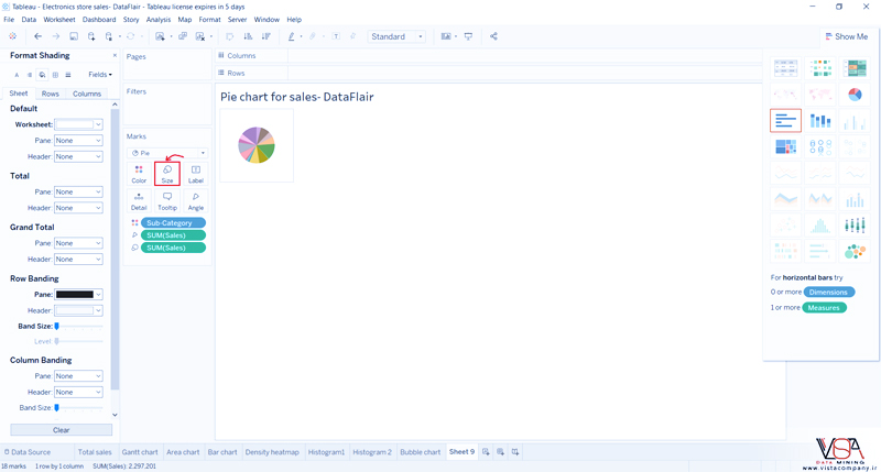 نحوه ایجاد نمودار دایره ای یا Pie Chart در Tableau - داده کاوی ویستا