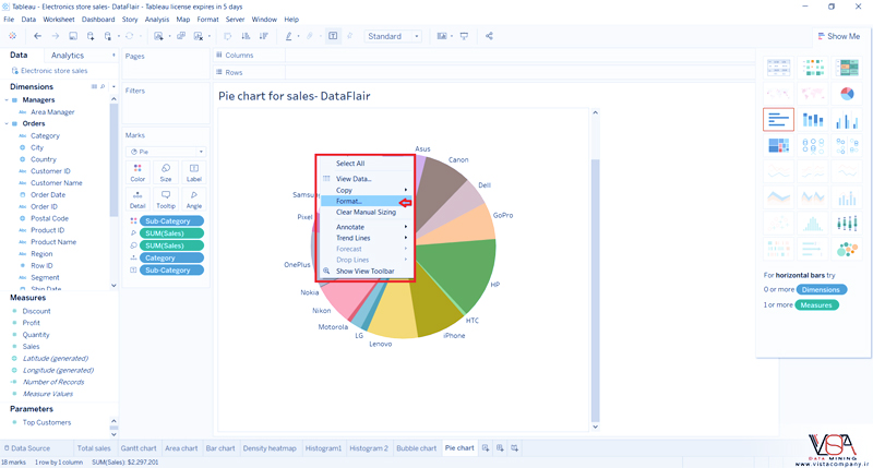 نحوه ایجاد نمودار دایره ای یا Pie Chart در Tableau - داده کاوی ویستا