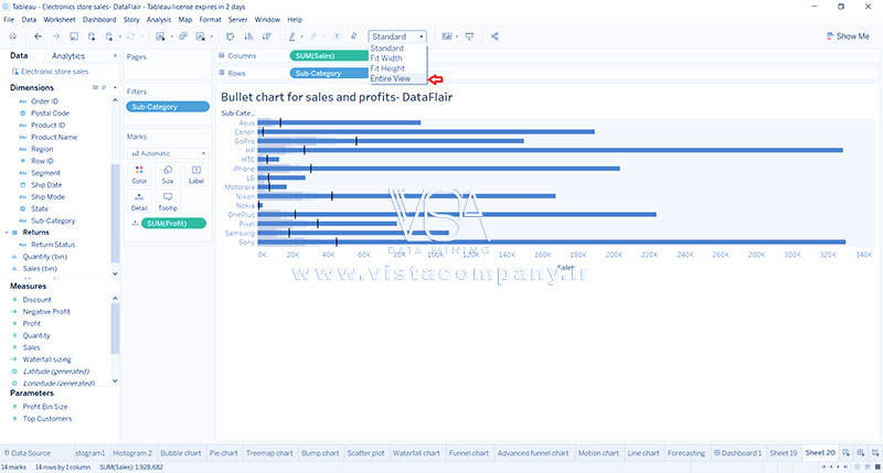 نحوه ایجاد نمودارهای Bullet در تبلو - داده کاوی ویستا