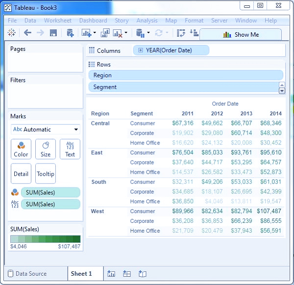 نمودار متقاطع (Crosstab) در Tableau - داده کاوی ویستا