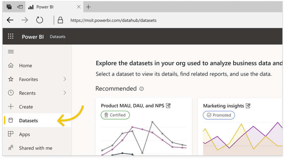 مرکز داده (Dataset Hub) در Power BI - داده کاوی ویستا